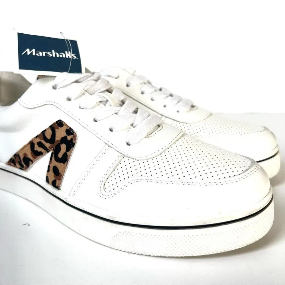 MIA Alisa NEW White Leopard Print Accent Skate Athleisure Sneakers SZ 8.5